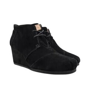Toms Shoes Womens 9 Booties Wedge Lace Up Desert Casual Leather Lifestyle Black